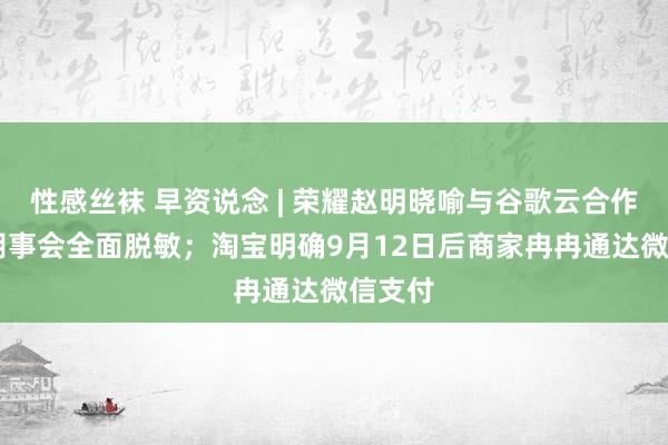 性感丝袜 早资说念 | 荣耀赵明晓喻与谷歌云合作 用户阴事会全面脱敏；淘宝明确9月12日后商家冉冉通达微信支付