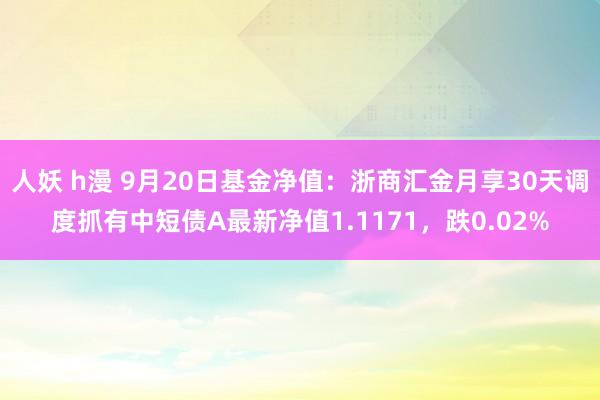 人妖 h漫 9月20日基金净值：浙商汇金月享30天调度抓有中短债A最新净值1.1171，跌0.02%