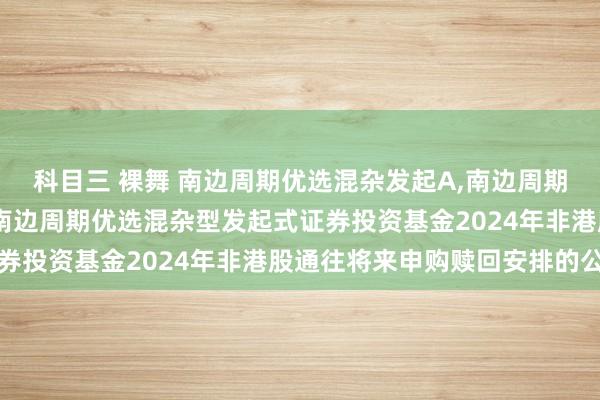 科目三 裸舞 南边周期优选混杂发起A，南边周期优选混杂发起C: 对于南边周期优选混杂型发起式证券投资基金2024年非港股通往将来申购赎回安排的公告