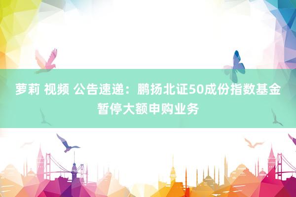 萝莉 视频 公告速递：鹏扬北证50成份指数基金暂停大额申购业务