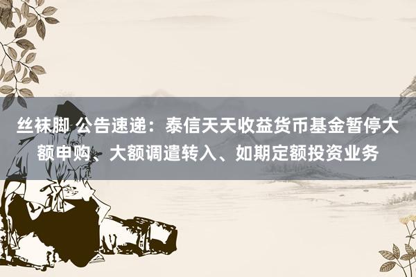 丝袜脚 公告速递：泰信天天收益货币基金暂停大额申购、大额调遣转入、如期定额投资业务