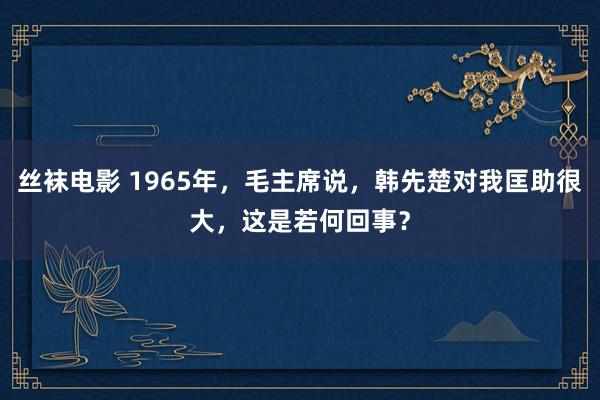 丝袜电影 1965年，毛主席说，韩先楚对我匡助很大，这是若何回事？